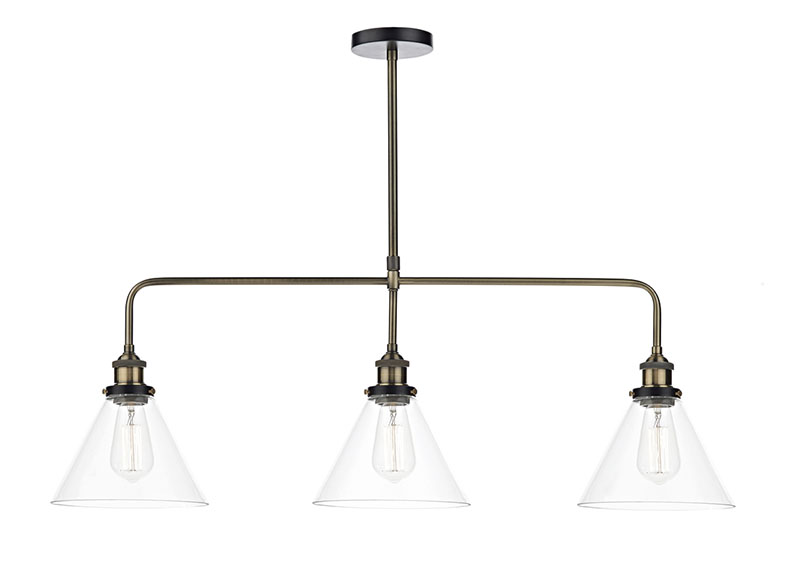 Där Lighting Ray 3 Light Bar Pendant Light in Antique Brass Home